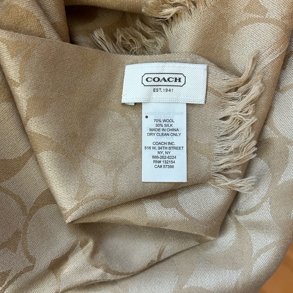 Coach Tan Shall; Excellent Condition; Only wore 1x. 70% Wool 30% Silk. 65”x24” - Picture 2 of 4